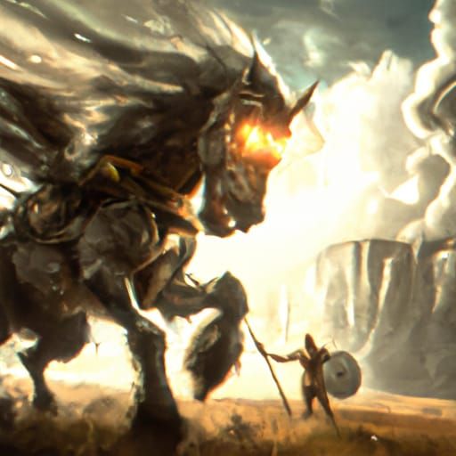 Epic Centaur Battle in Maximalist Style