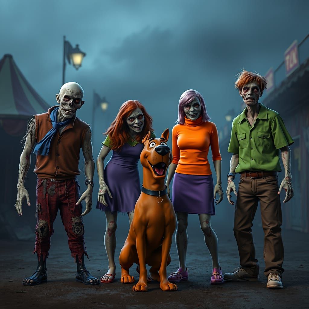 Zombified Scooby-Doo Gang in Abandoned Carnival