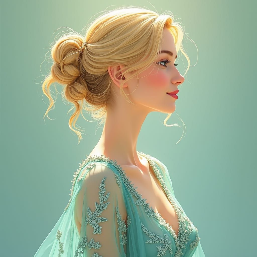 Blonde Woman in Flowing Gown: Art Nouveau Style