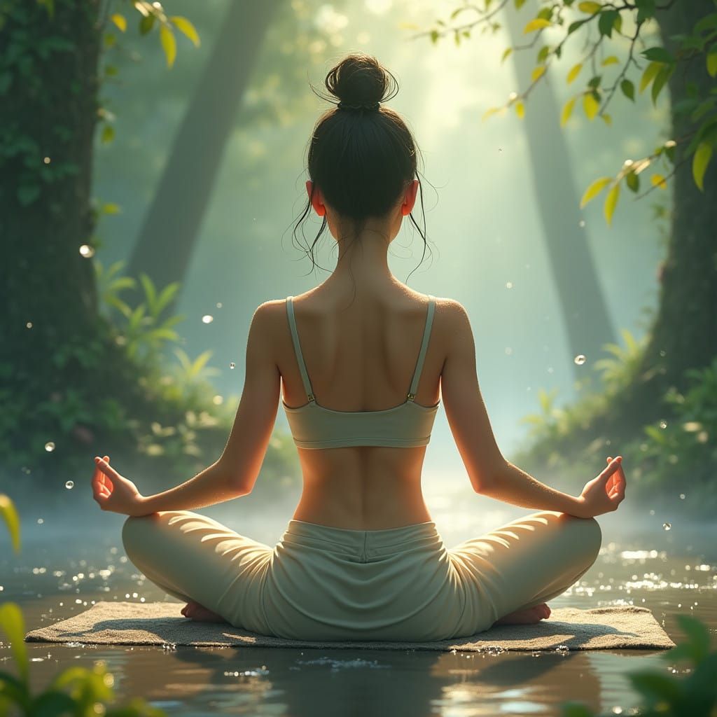A Serene Young Woman Practices Yoga in a Misty Forest