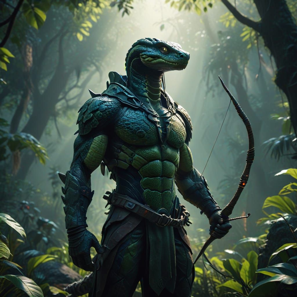 Humanoid Snake Hybrid in Epic Indian Jungle Battle