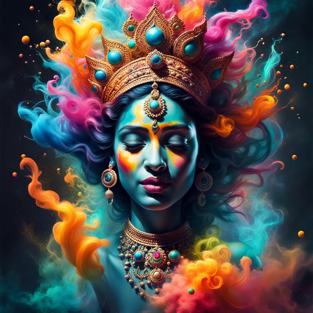 Joyful Krishna Woman with Colorful Aura