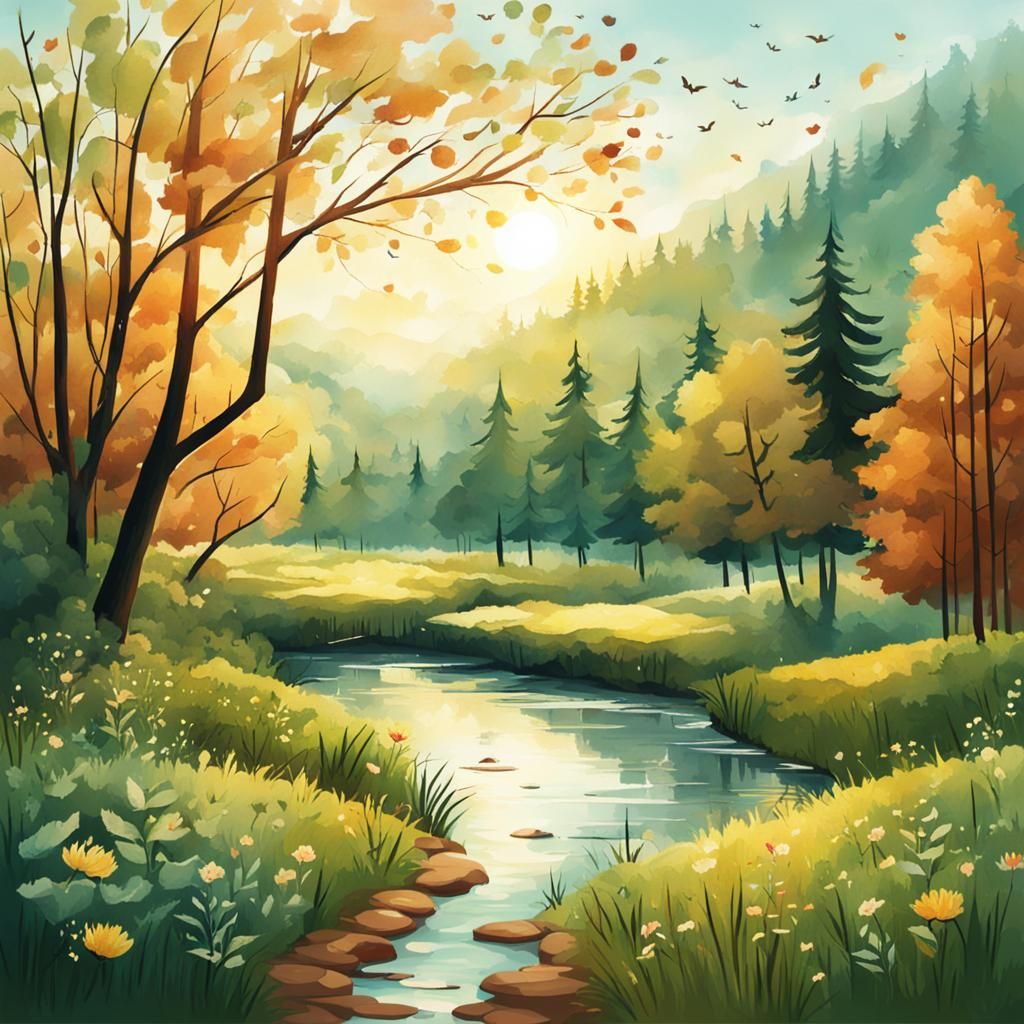 Nature Illustration of a New Morning