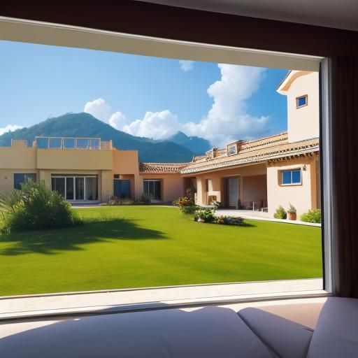 Luxury Villa with Slide and Helicopter in Sunlight