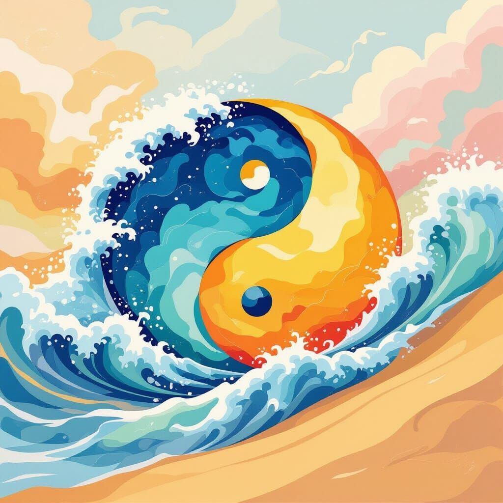 Yin-Yang Symbol in Ocean and Desert Fusion