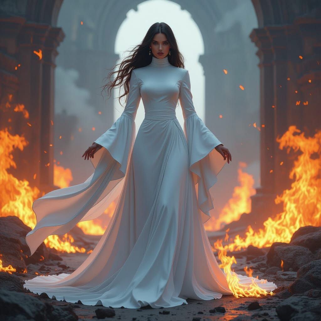 Elegant Witch in Inferno, in Unreal Engine Style