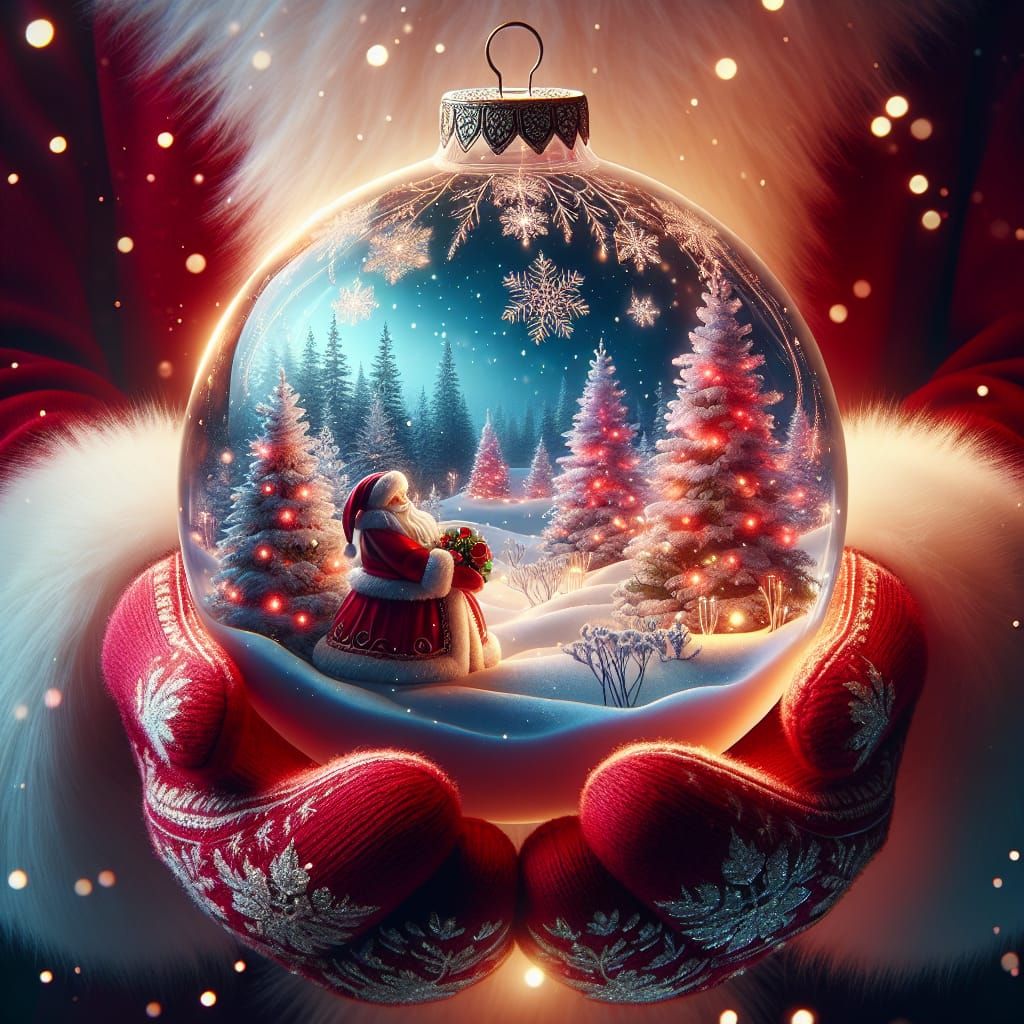 Winter Wonderland Scene in Vibrant Red and White