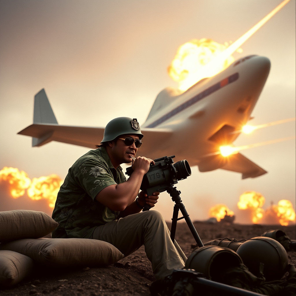 Maori Soldier Battles Alien Spaceship in Vietnam War Style