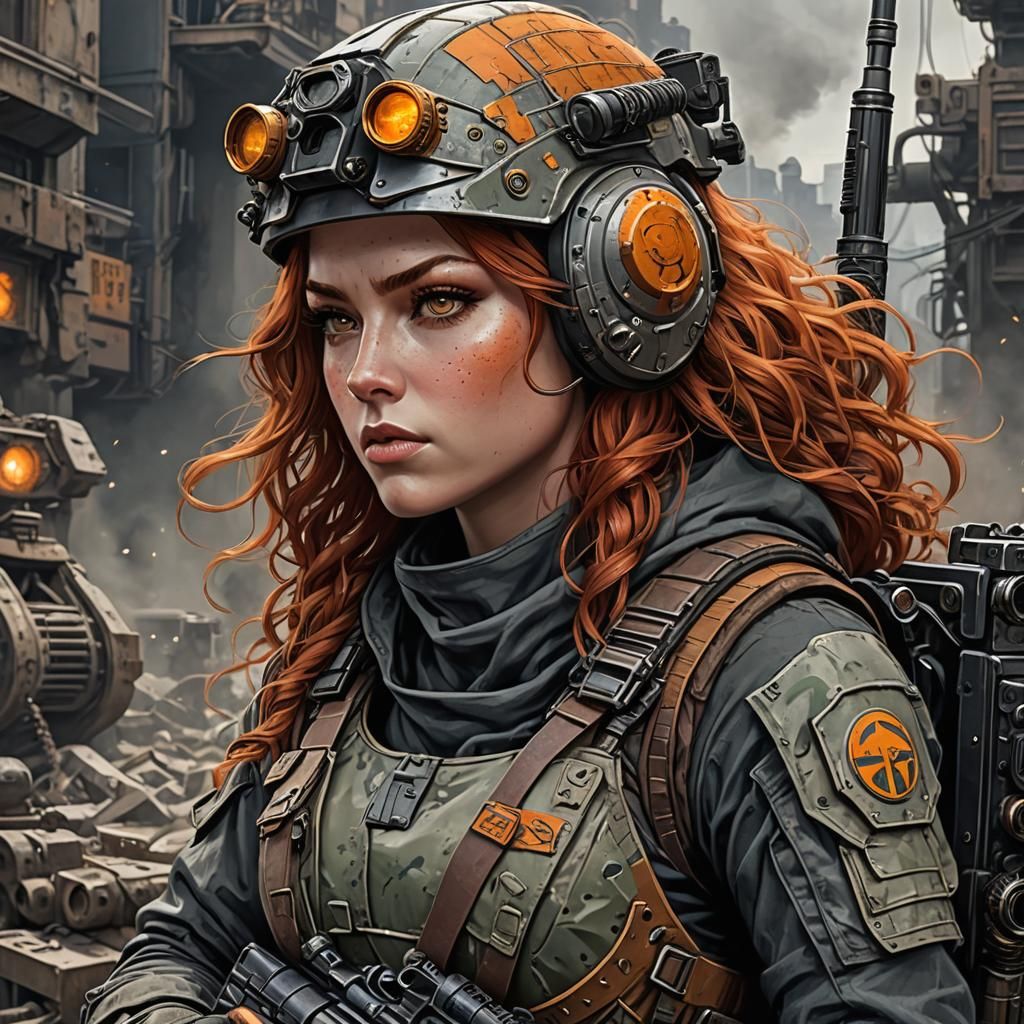 Post-Apocalyptic Dieselpunk Huntress in Comic Art Style