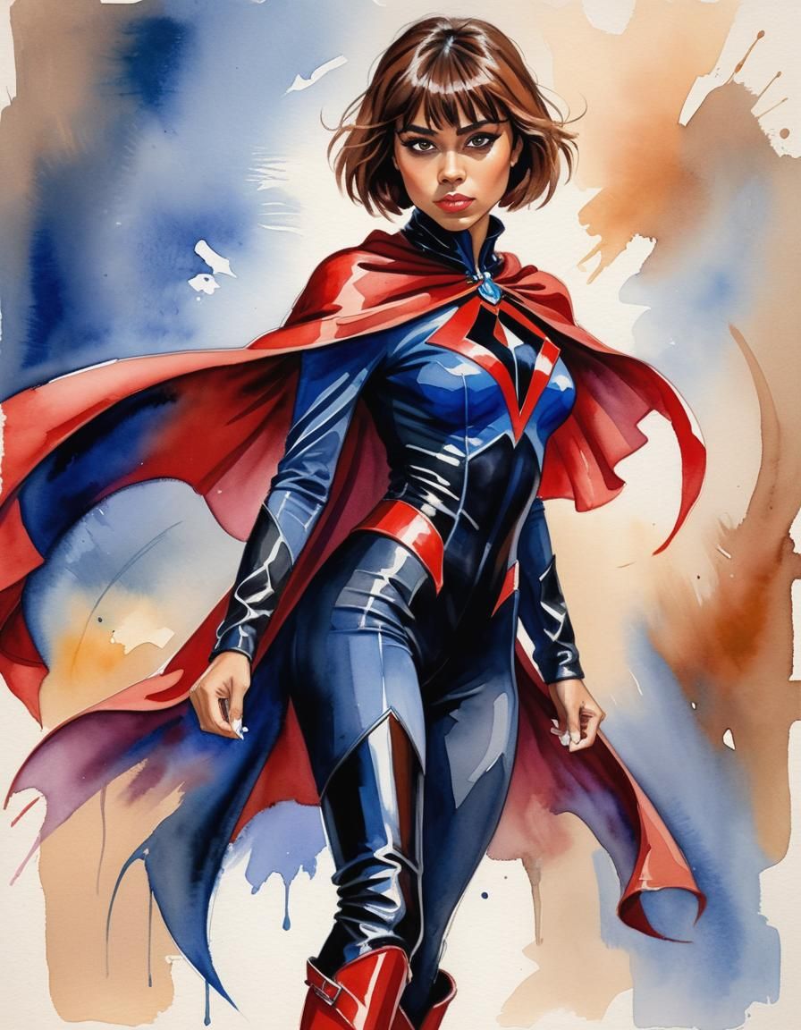 Vibrant Latina Goddess in Watercolor Catsuit