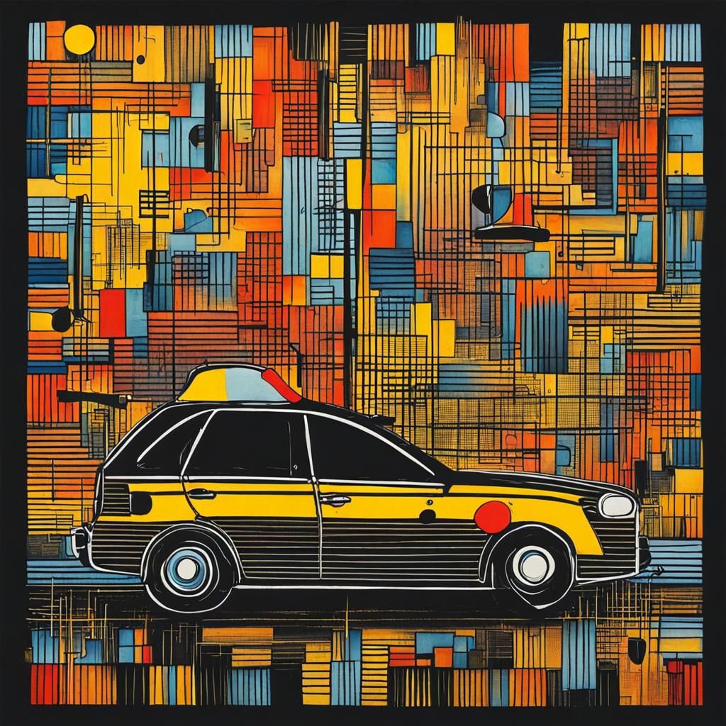 Abstract Acupuncture Taxi in Complementary Colors