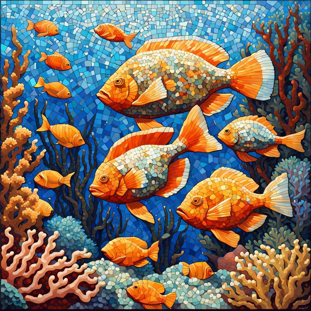 Vibrant Marine Life Mosaic Art