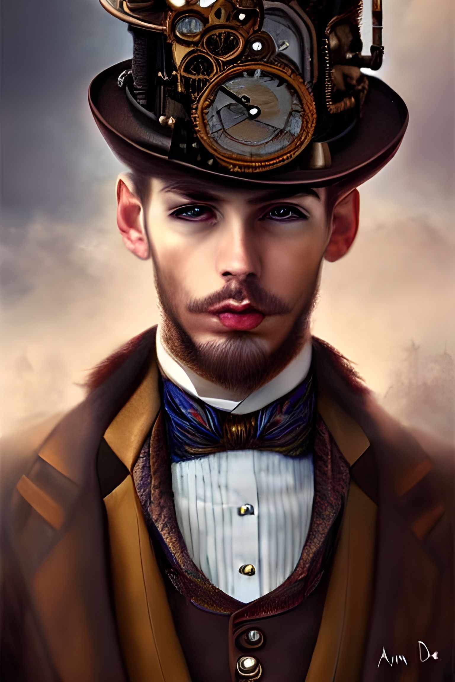 Steampunk Victorian Man Portrait in Oil Painting Style