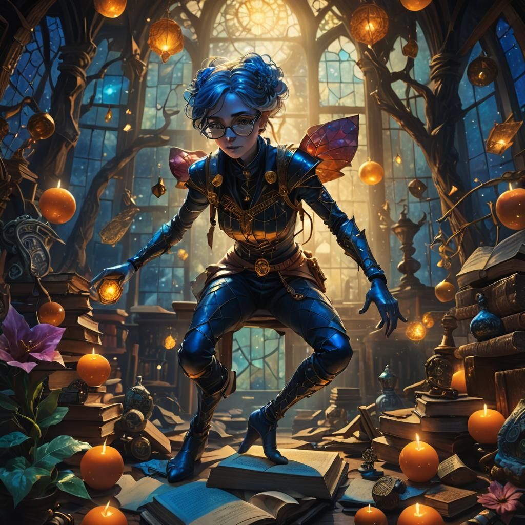 Fantasy Scholar Surrounded by Ancient Lore