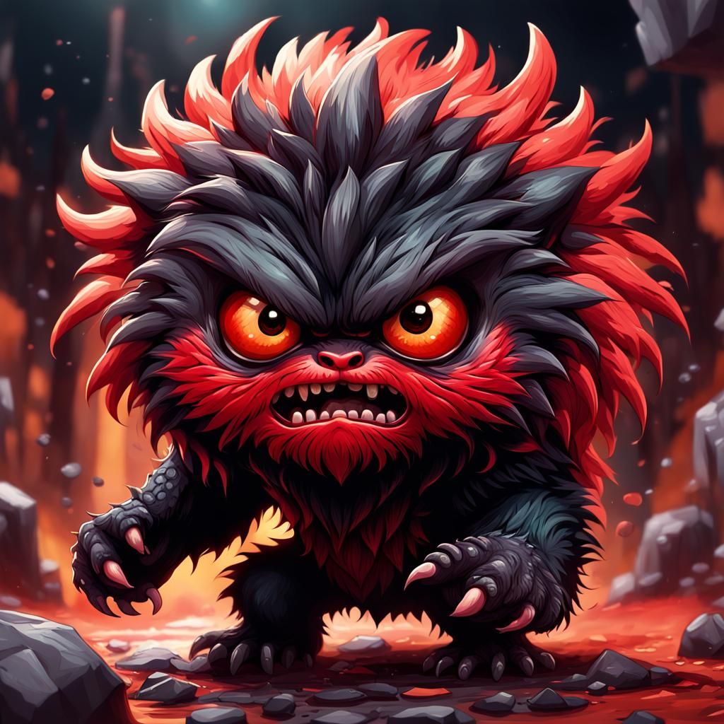 Angry Red and Black Chibi Monster Attack