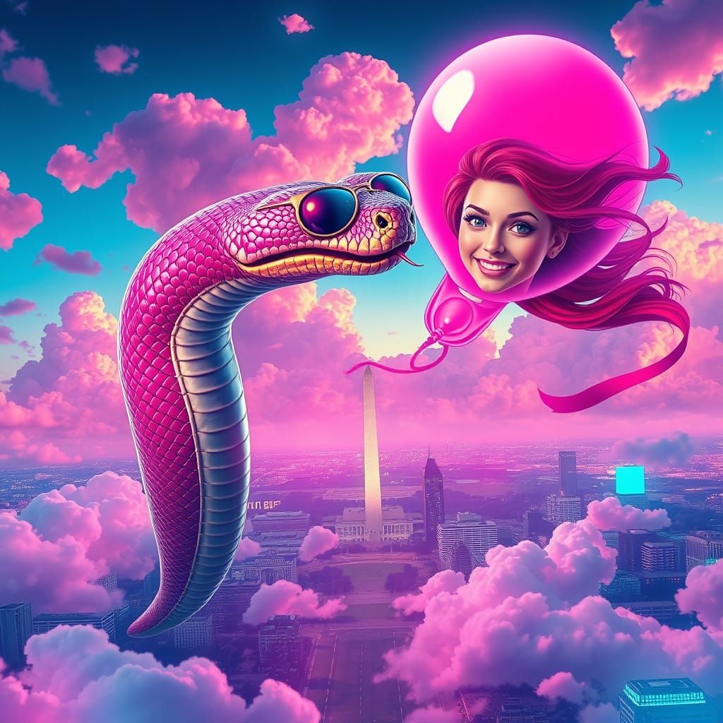 Hyperrealistic Snake in Futuristic Cityscape with Vibrant Ne...