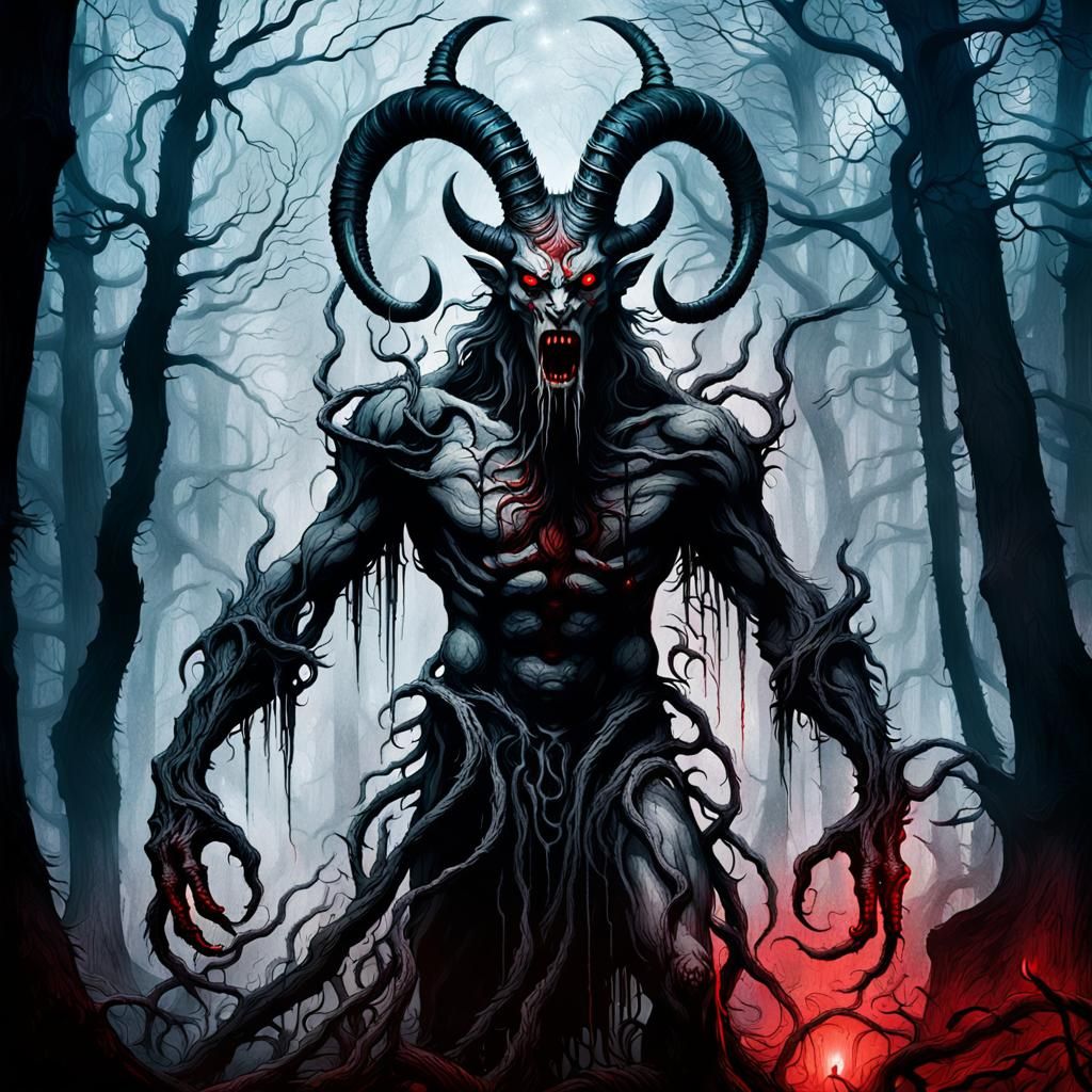Baphomet Emerges from the Dark Forest in a Haunting, Gothic ...