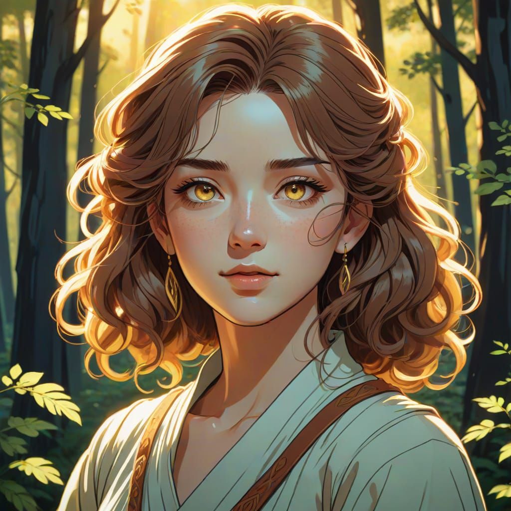 Manga-Inspired Slavic Goddess in a Lush Forest Glade