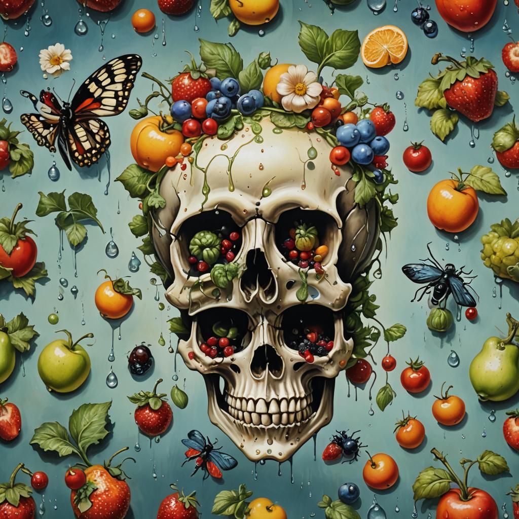 Surreal Still Life: Betty Boop Skull with Nature