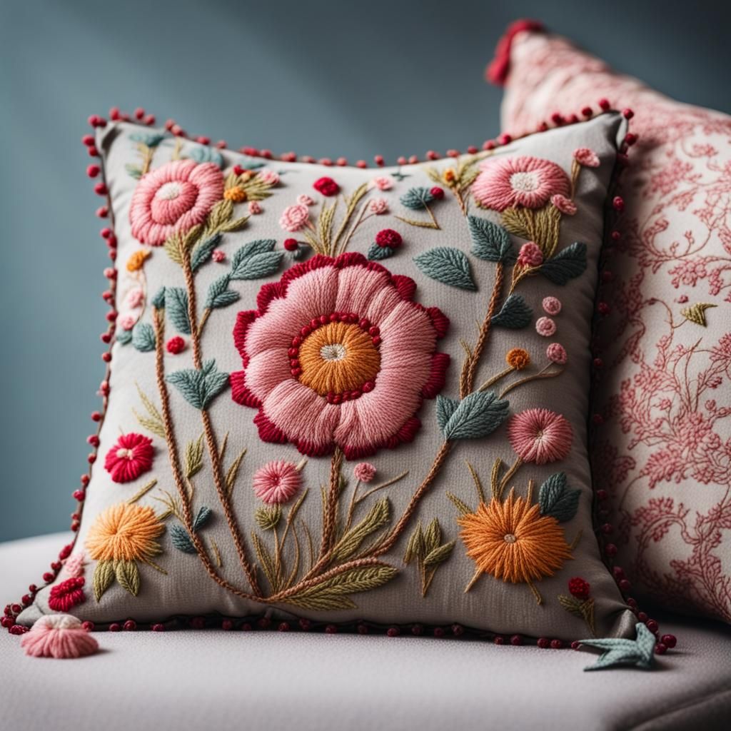 Detailed Photo of Beautiful Embroidered Cushion