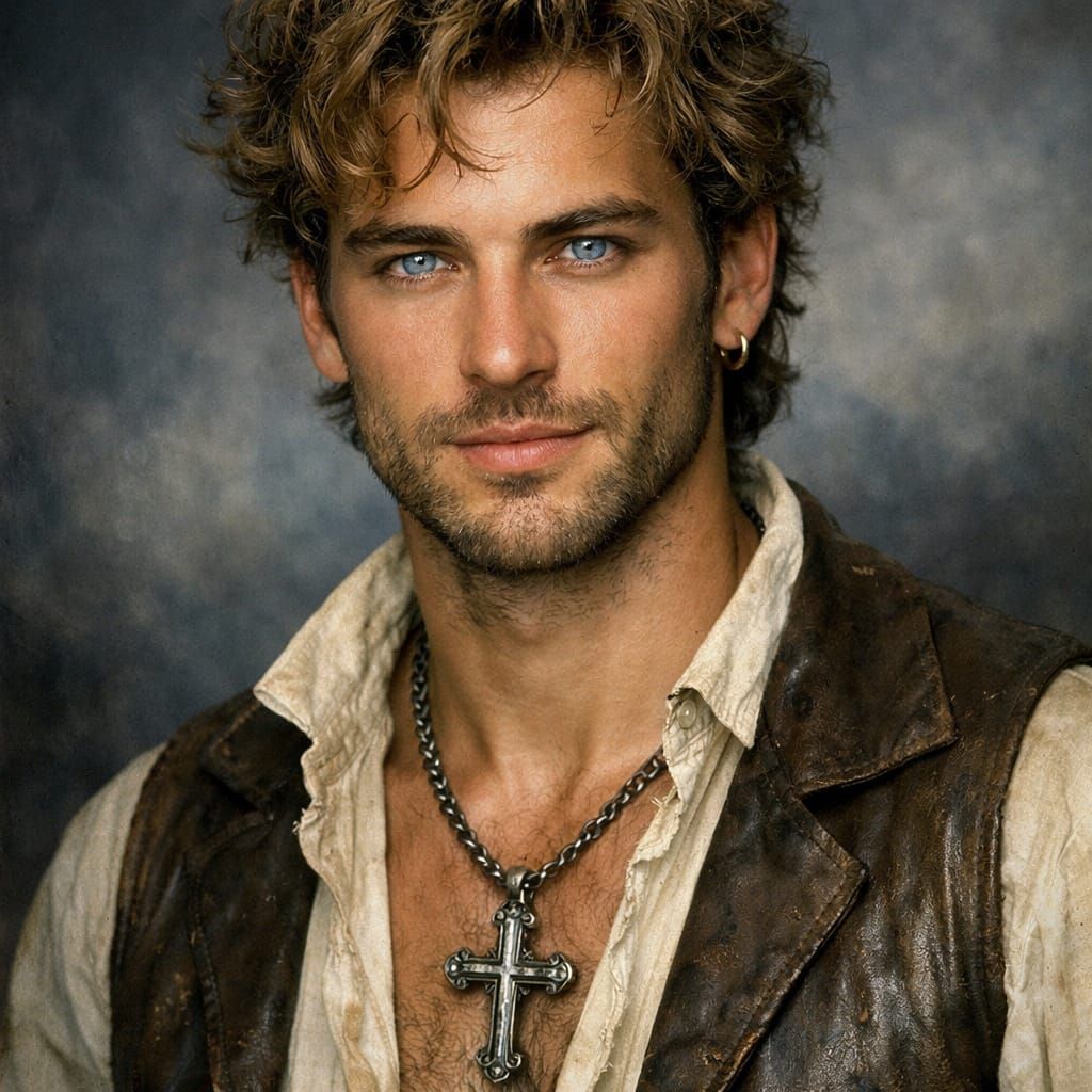 1800s French Male Model Portrait with Blue Eyes