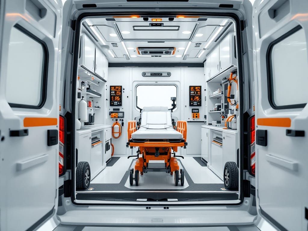 Modern Ambulance Interior with Medical Equipment