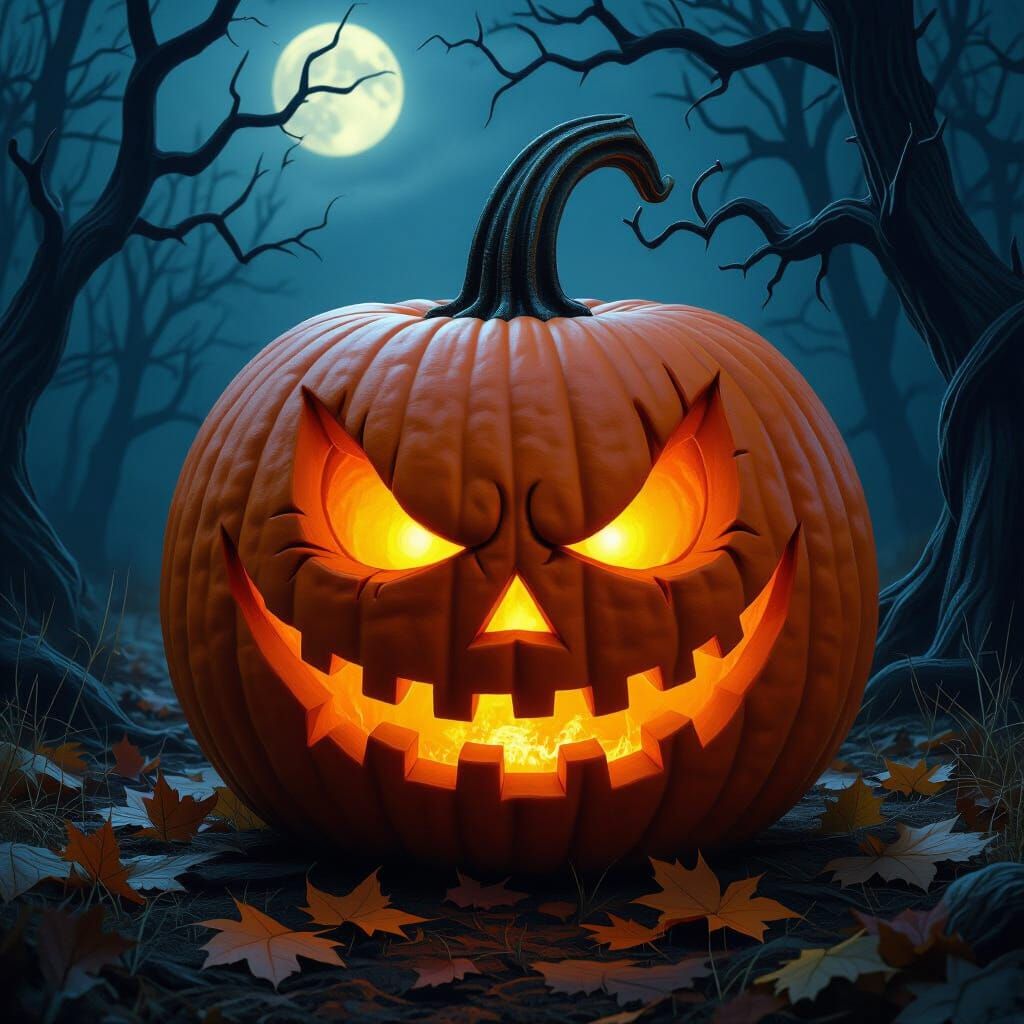 Burtonesque Jack O Lantern in Moonlit Forest