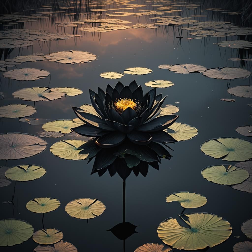 Vantablack Lotus and Dragon in Black Lake
