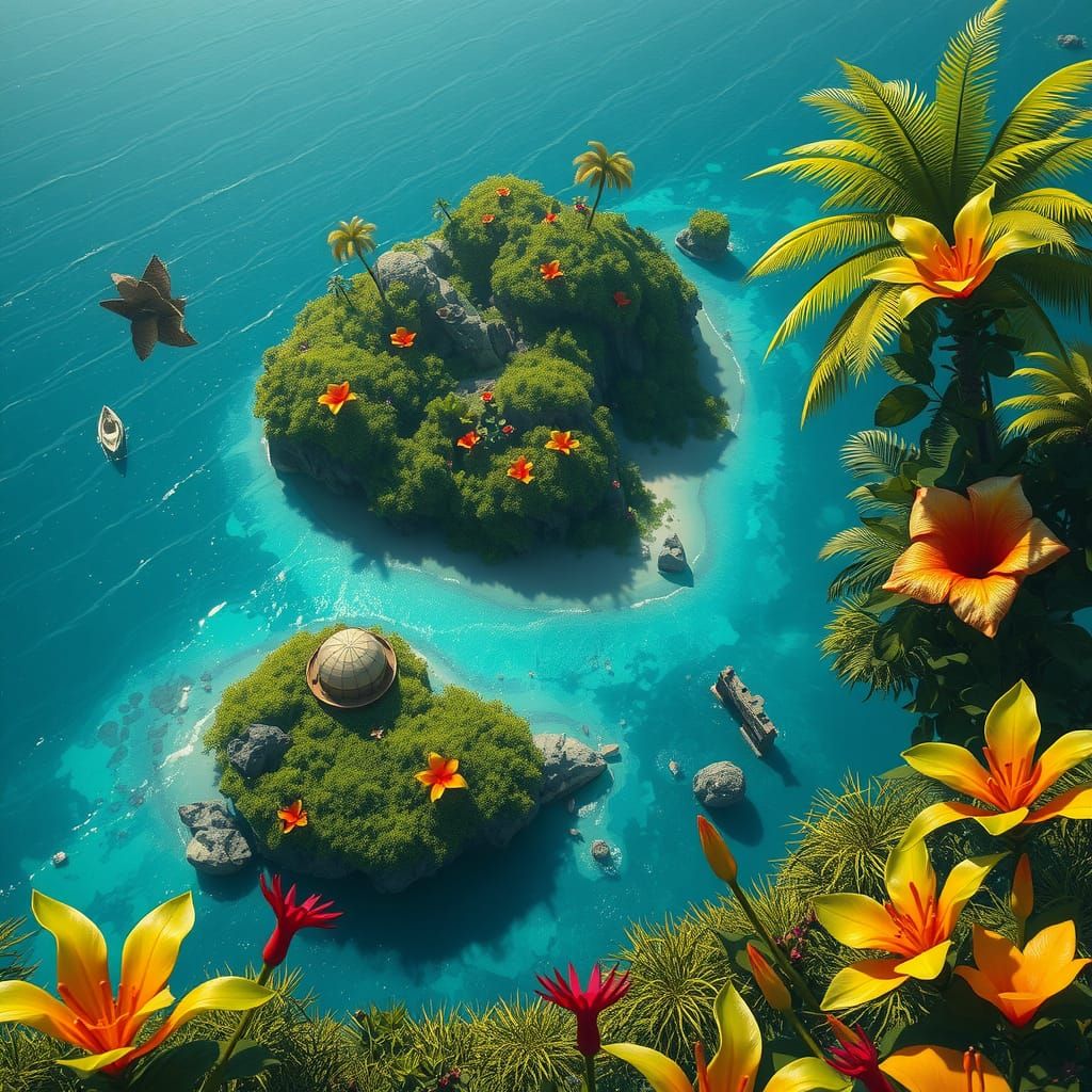 Tropical Island Paradise in Digital Painting Style