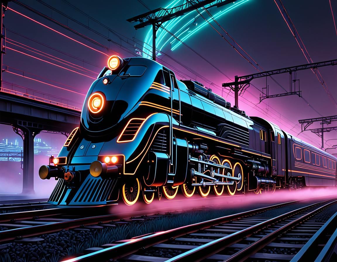 Cyberpunk Train in Neon Astral Landscape