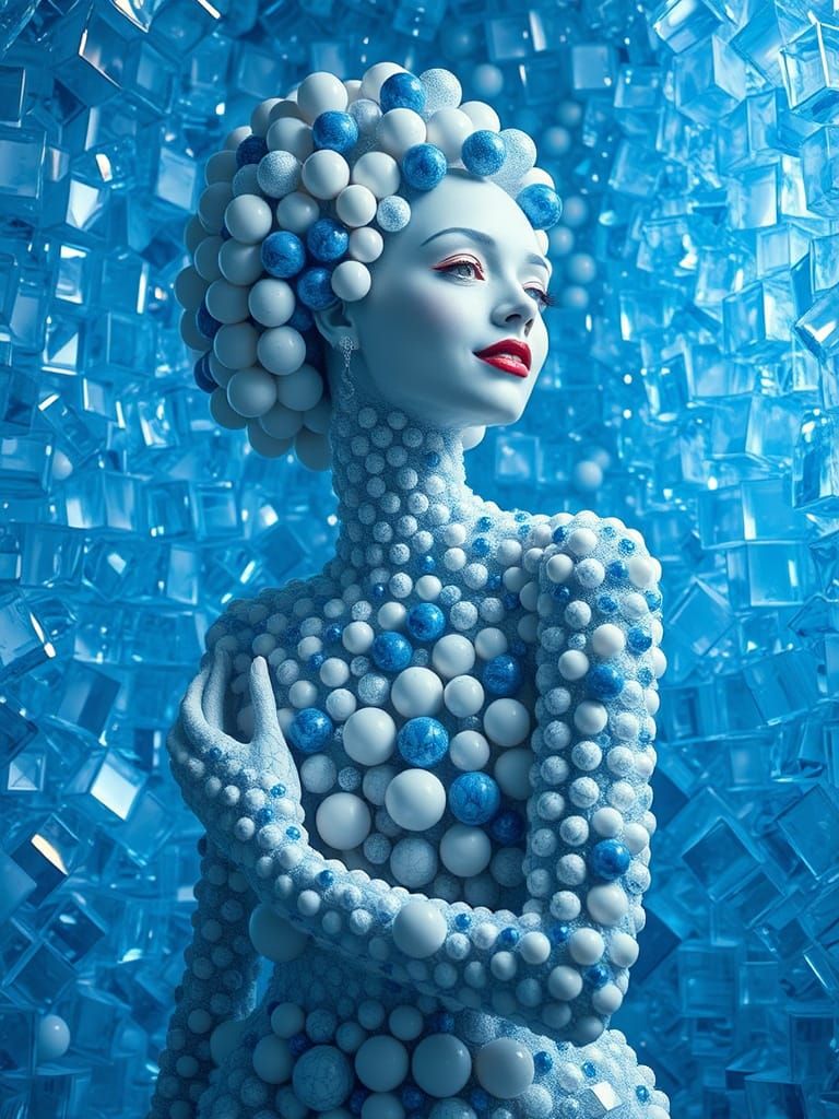 Marble Woman in Diamond Room, Surreal Art