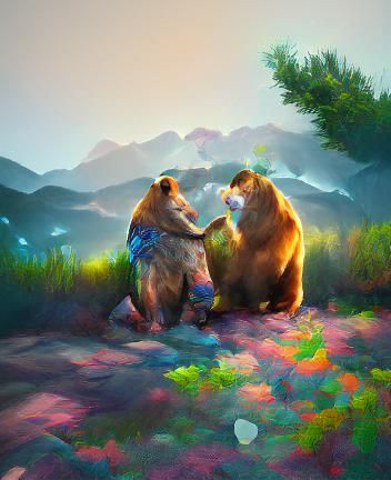 Bears in Love: Digital Illustration on Canvas