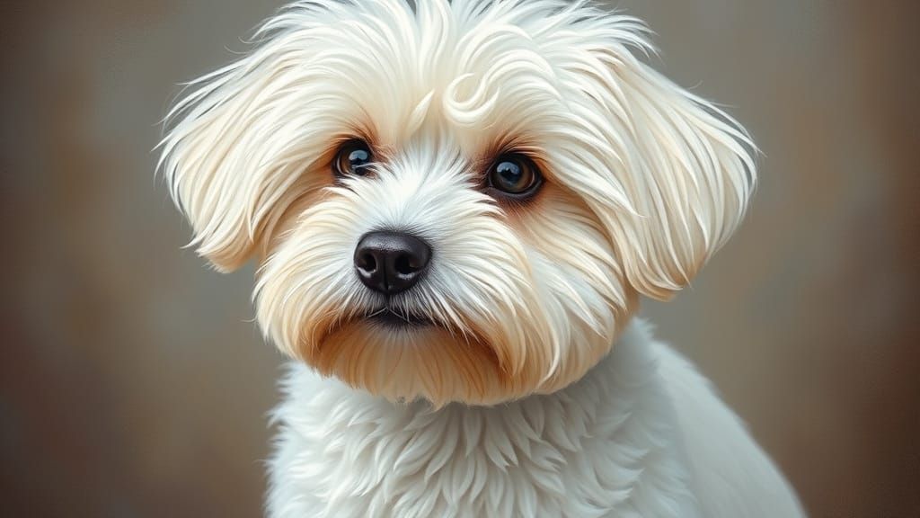 Fluffy White Havanese Dog Portrait as Oil Painting
