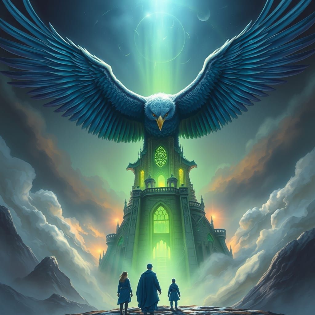 Majestic Blue Eagle Ascends to Enchanted Castle