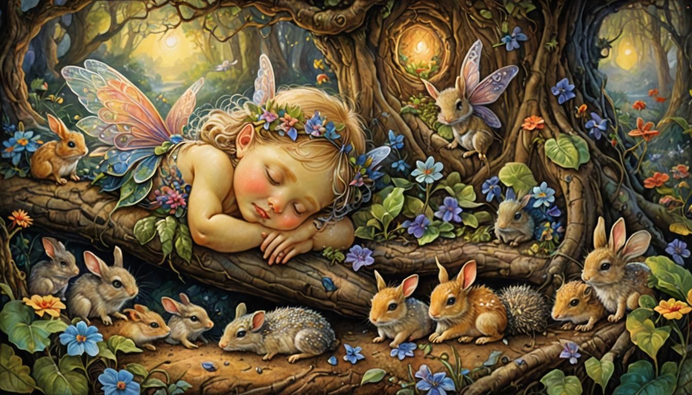 Baby Fairy Asleep in Enchanted Forest
