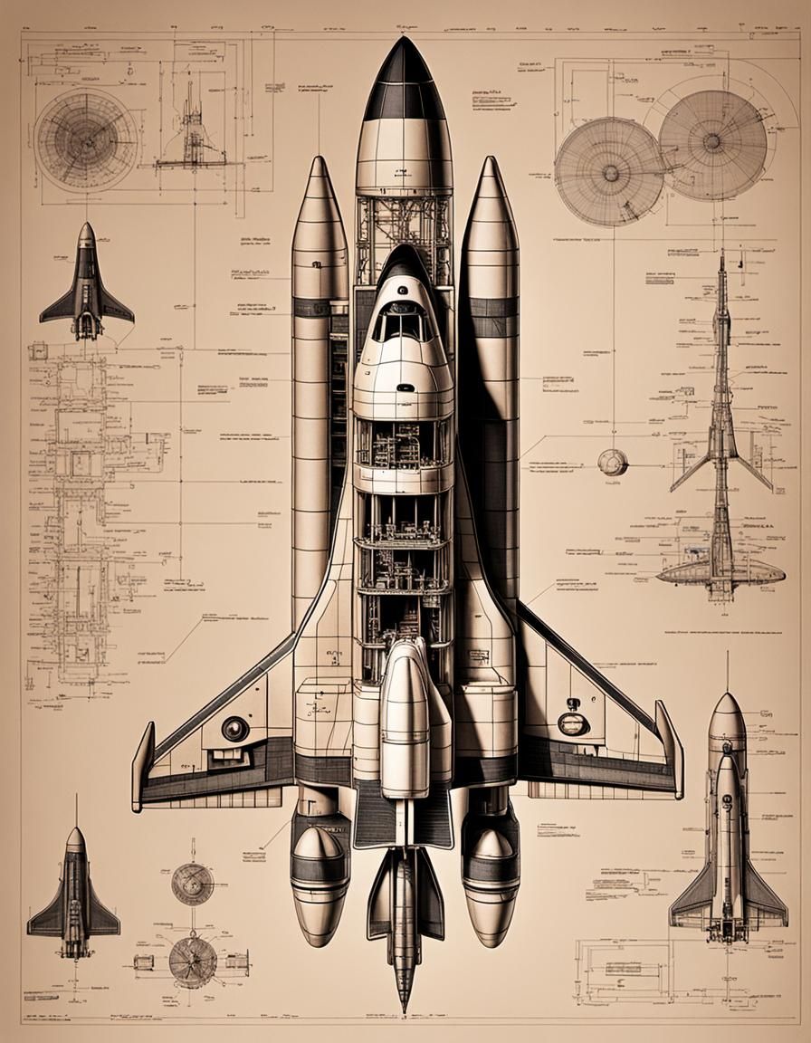 Retro Space Shuttle Exploded Diagram in HR Giger Style