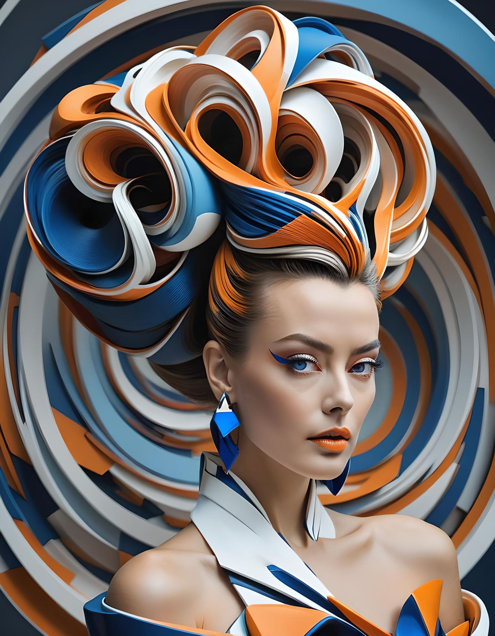 Abstract 3D Hairstyle Portrait in Bold Colors