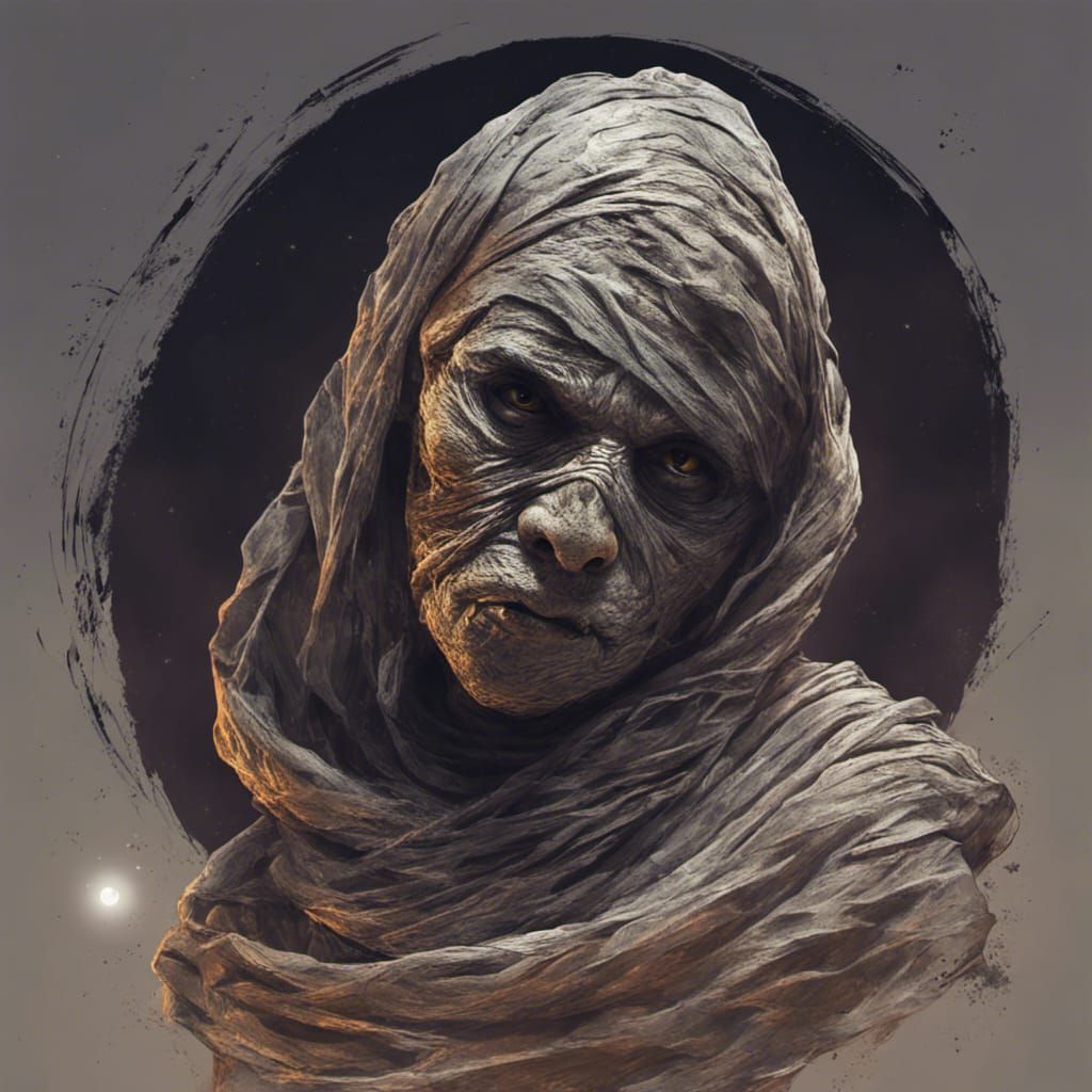 Eerie Mummy Under Full Moon in Hyperrealistic Style