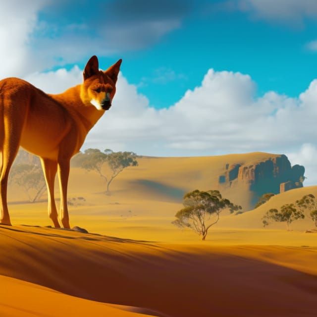 Dingo in Australian Outback: Detailed Digital Painting
