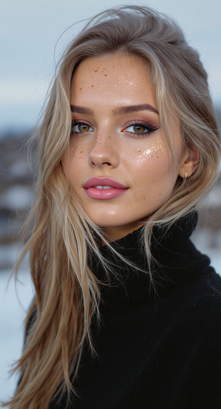 Hyperrealistic Portrait of a Freckled Woman in Soft Light