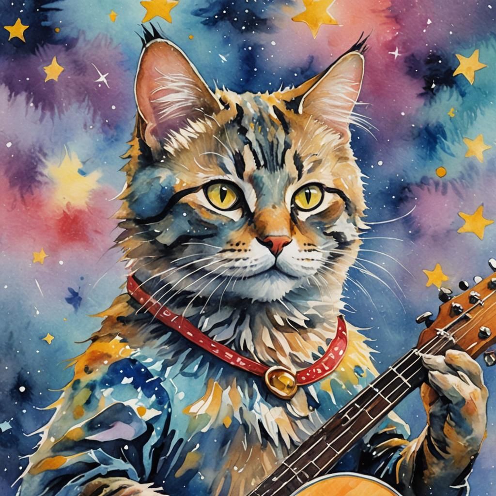 Wet Cat in Juliet Costume: Impressionist Watercolor