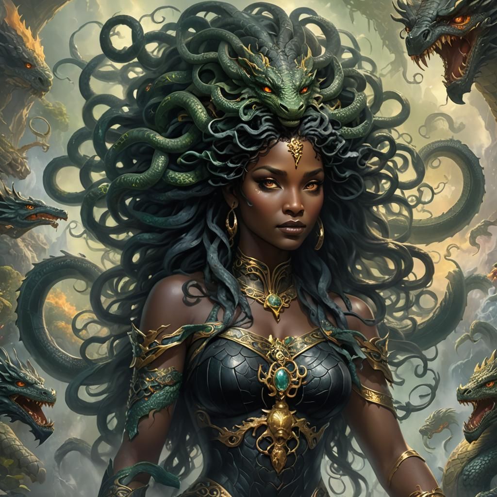 Black Goddess Medusa with Dragon Hair