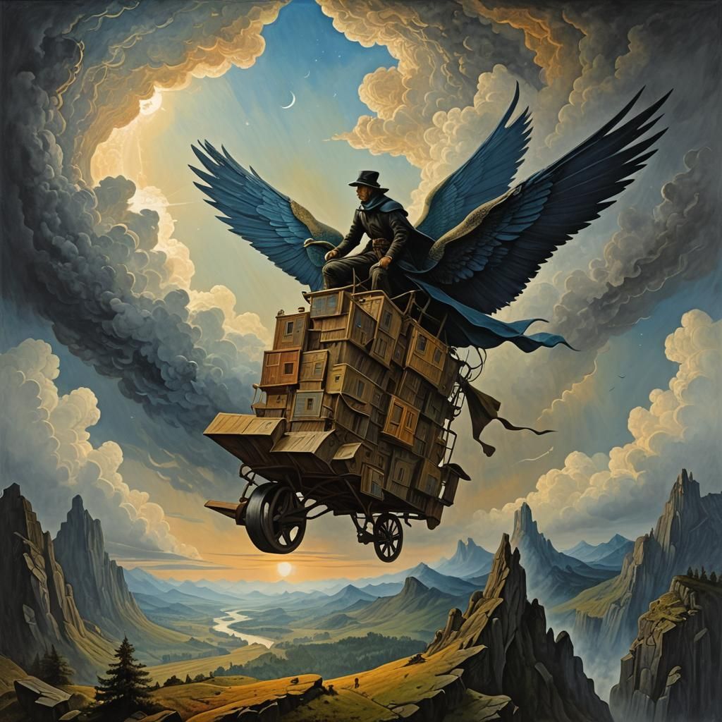 Epic Cubist Flight in Contrasting Acrylics