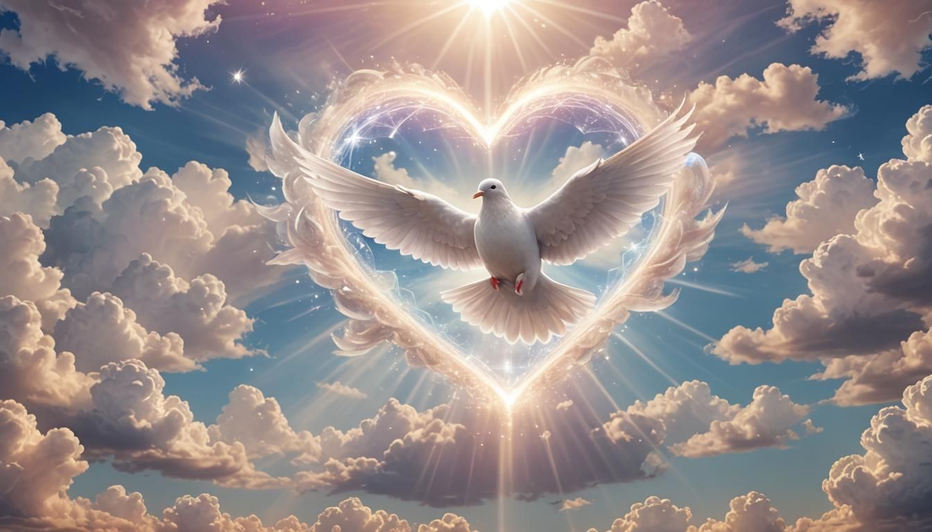 Angelic Crystal Dove in Flight with Heart Halo