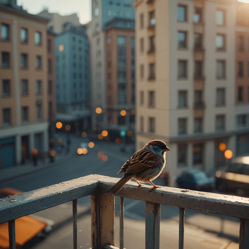 Sparrow Singing at Dawn: A Cinematic Still