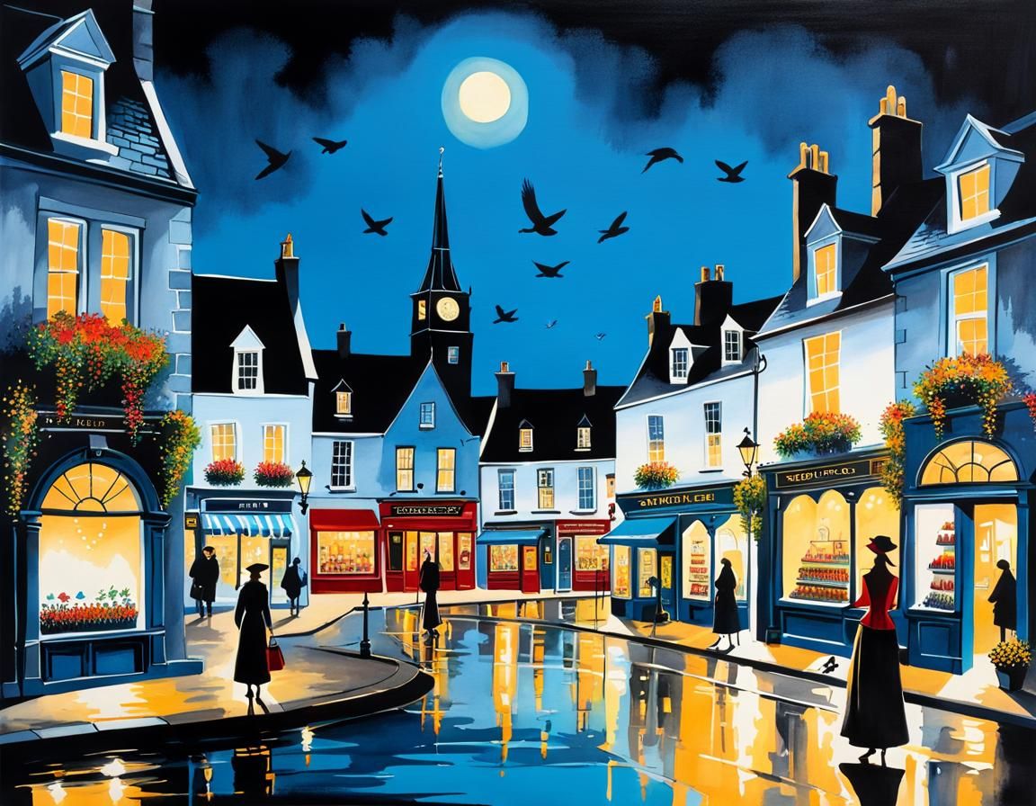 Glowing Lanterns in a Quaint Scottish Village