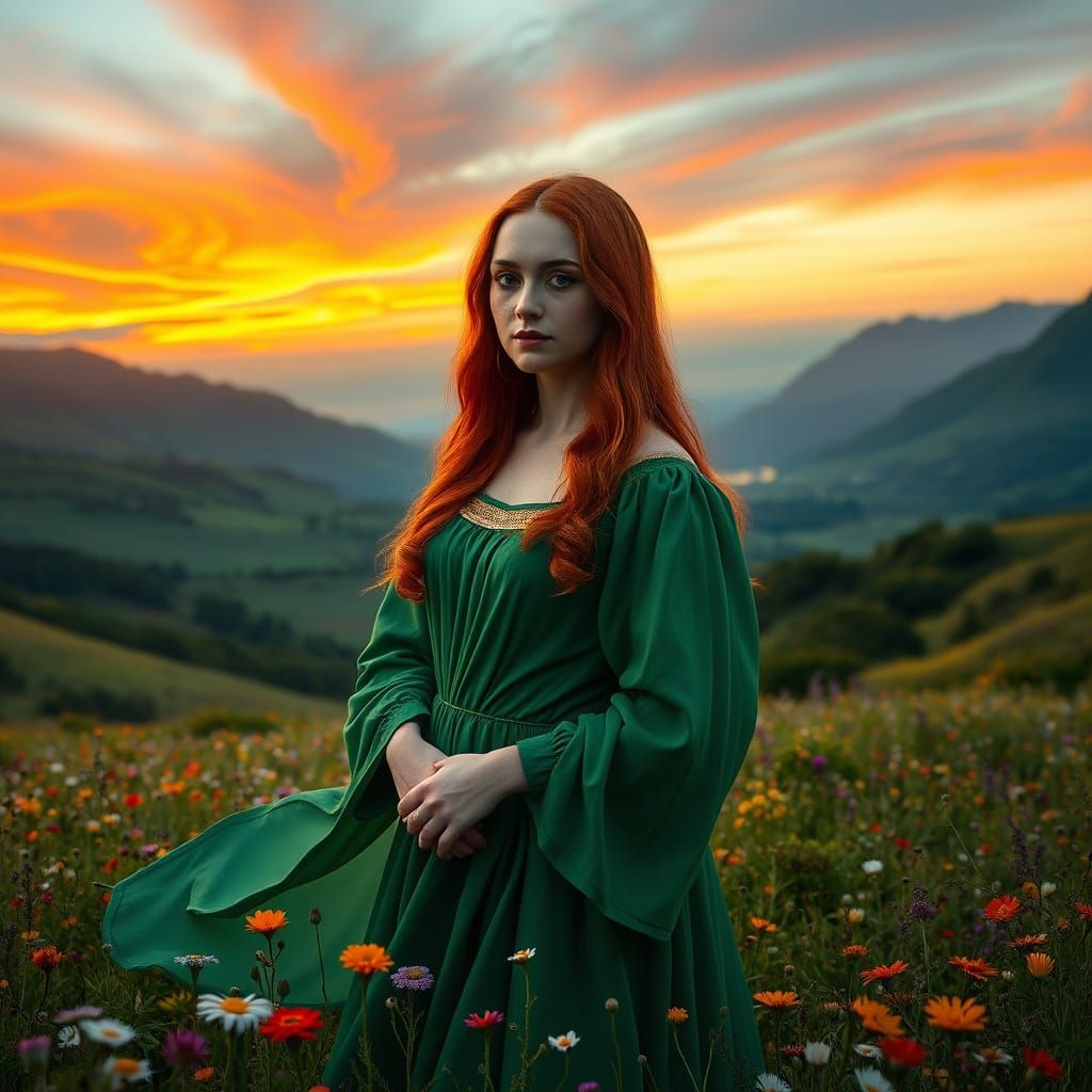 Irish Mona Lisa in Field of Wildflowers