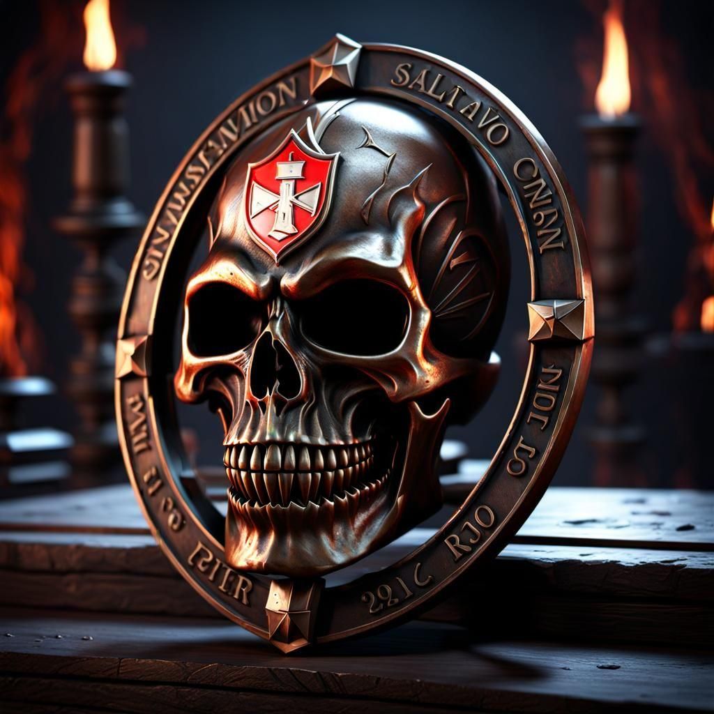 Apocalyptic Salvation Army Skull in Bronze Design