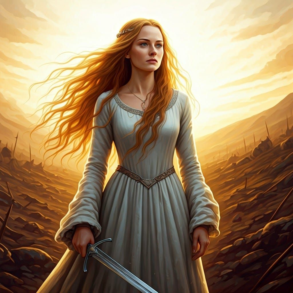 Eowyn: Serene Warrior in Sunset Light