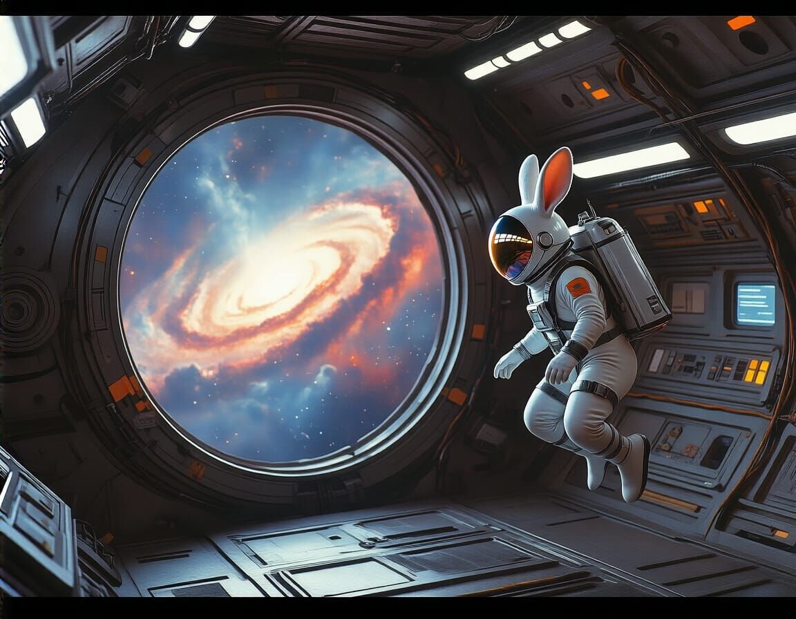 Rabbit Astronaut in Spaceship: Retro-Futuristic Sci-Fi
